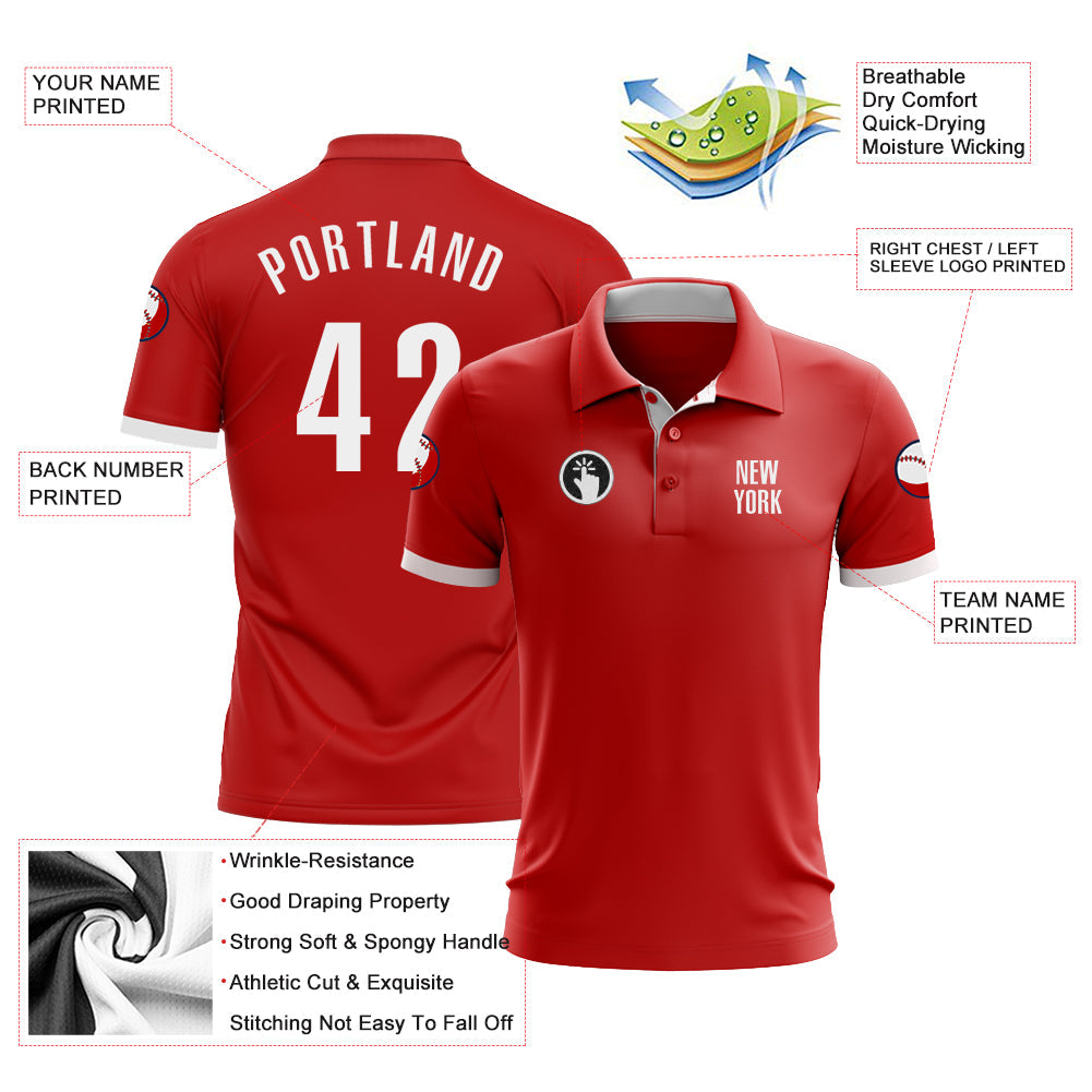 Custom Red White Performance Golf Polo Shirt view 3