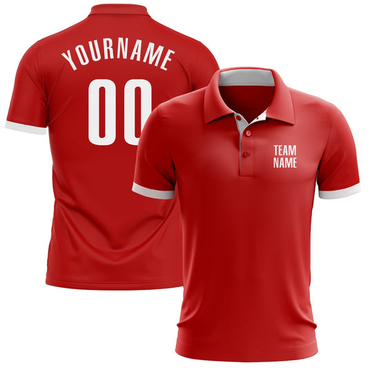 Custom Red White Performance Golf Polo Shirt - Main View