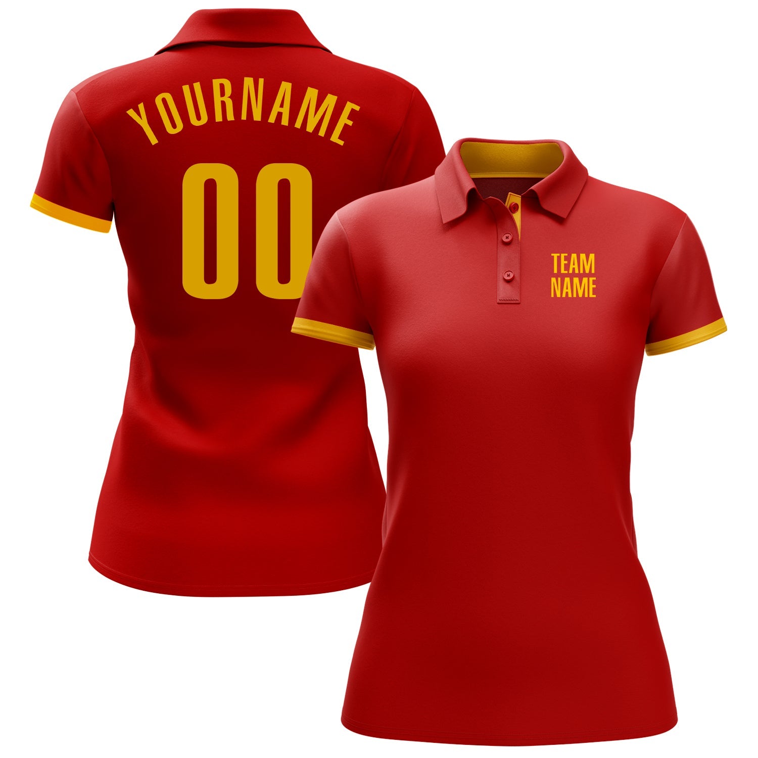 Custom Red Yellow Performance Golf Polo Shirt view 2