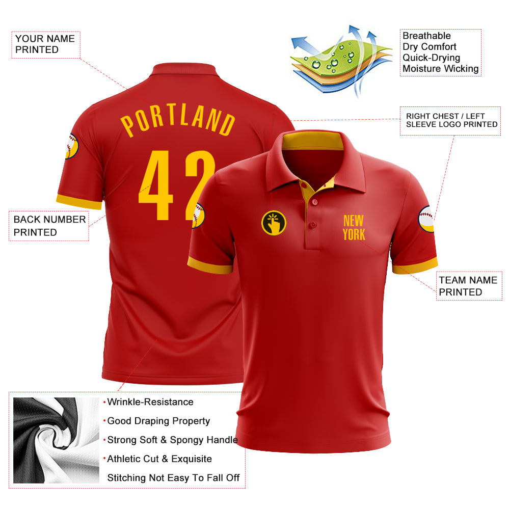 Custom Red Yellow Performance Golf Polo Shirt view 3
