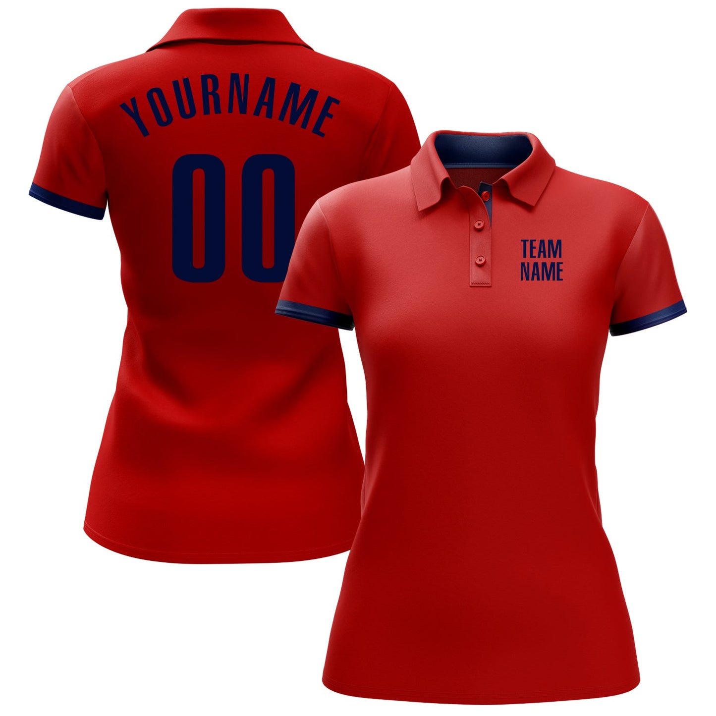 Custom Red Navy Performance Golf Polo Shirt view 2