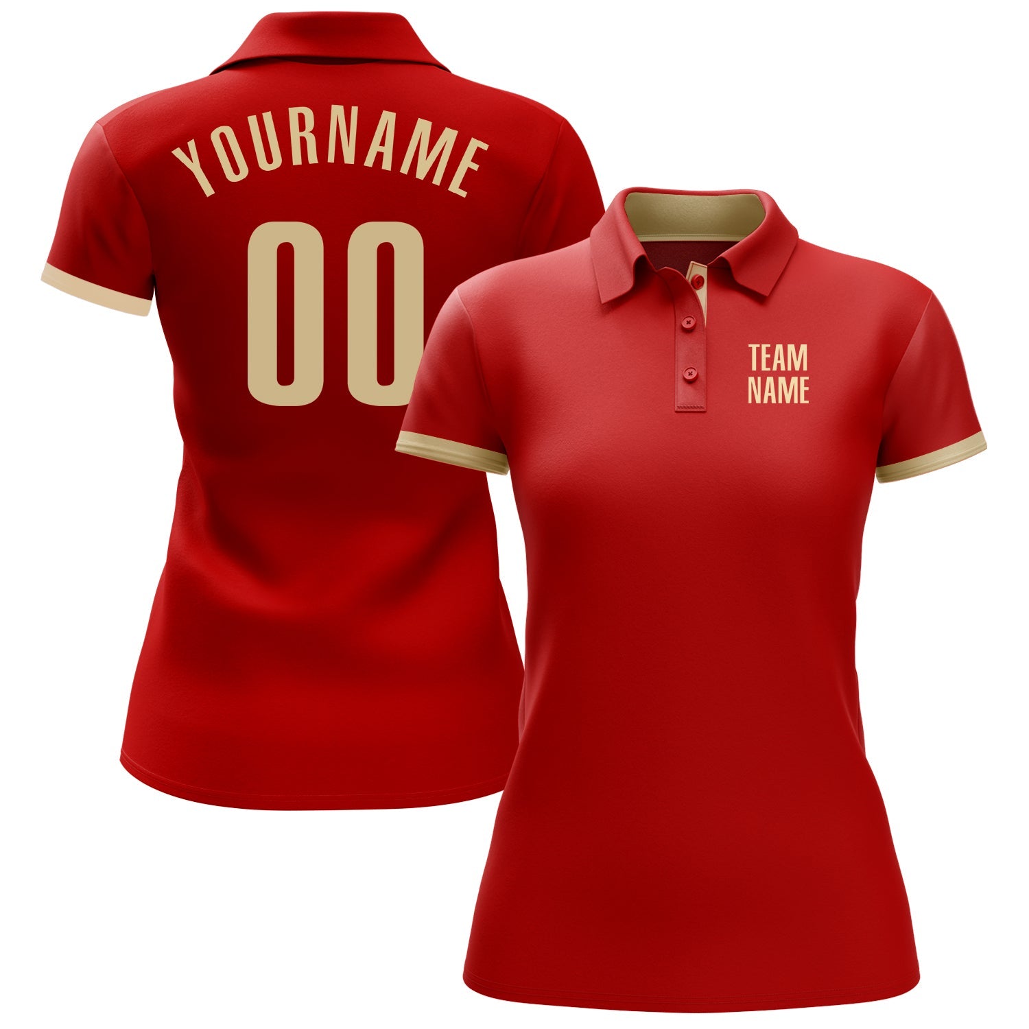 Custom Red Cream Performance Golf Polo Shirt view 2
