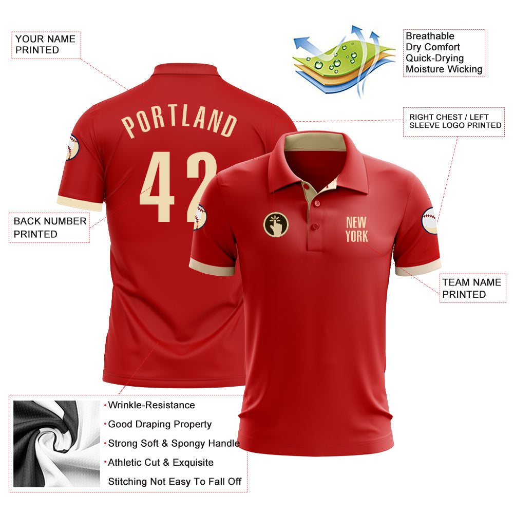 Custom Red Cream Performance Golf Polo Shirt view 3