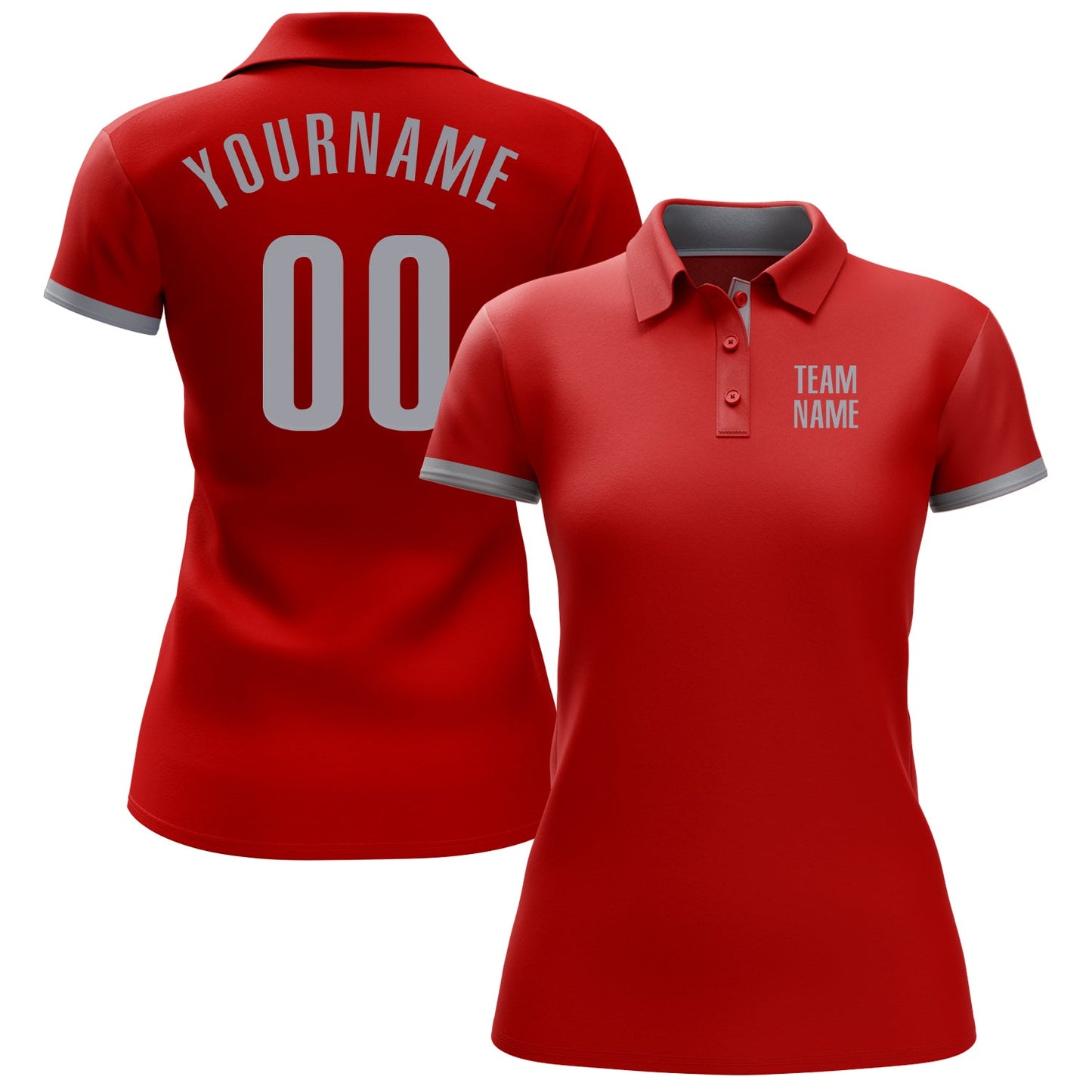 Custom Red Gray Performance Golf Polo Shirt view 2