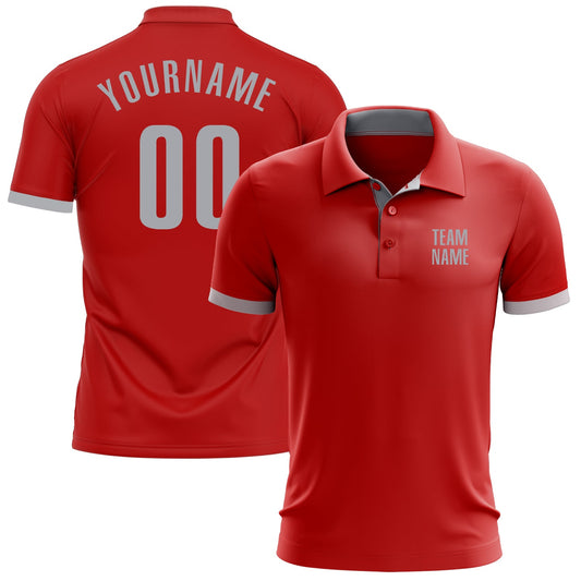 Custom Red Gray Performance Golf Polo Shirt - Main View