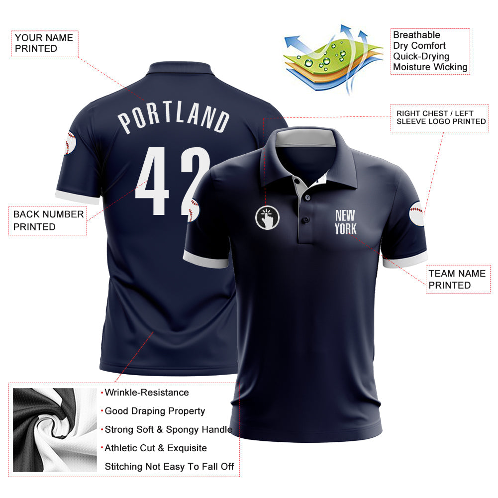 Custom Navy White Performance Golf Polo Shirt view 3