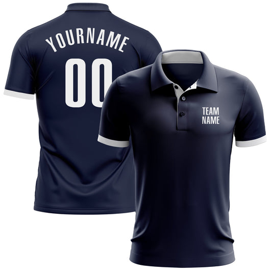 Custom Navy White Performance Golf Polo Shirt - Main View
