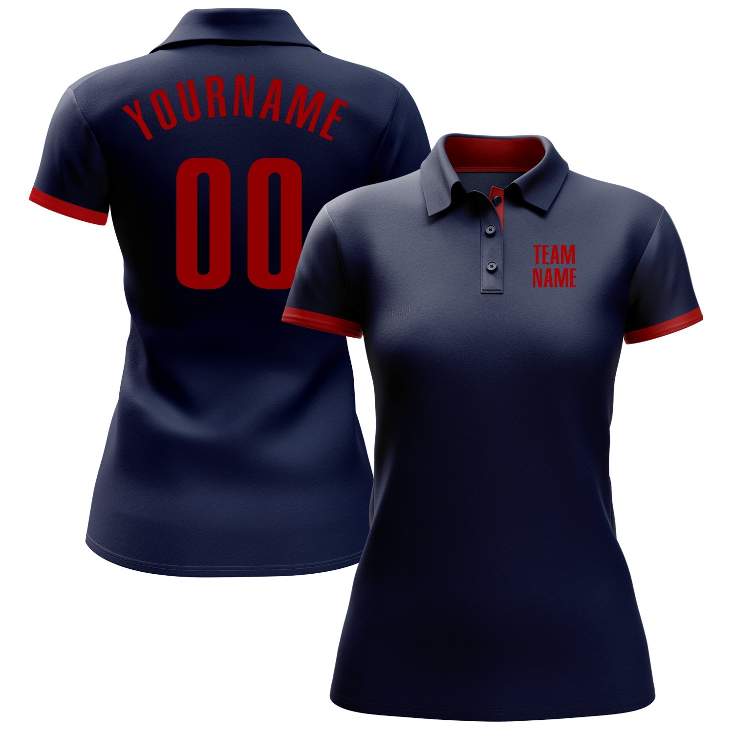 Custom Navy Red Performance Golf Polo Shirt view 2