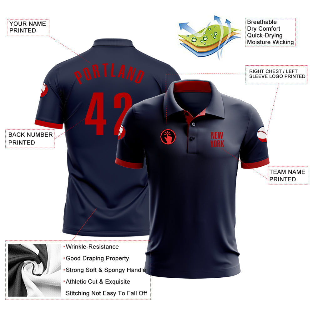 Custom Navy Red Performance Golf Polo Shirt view 3