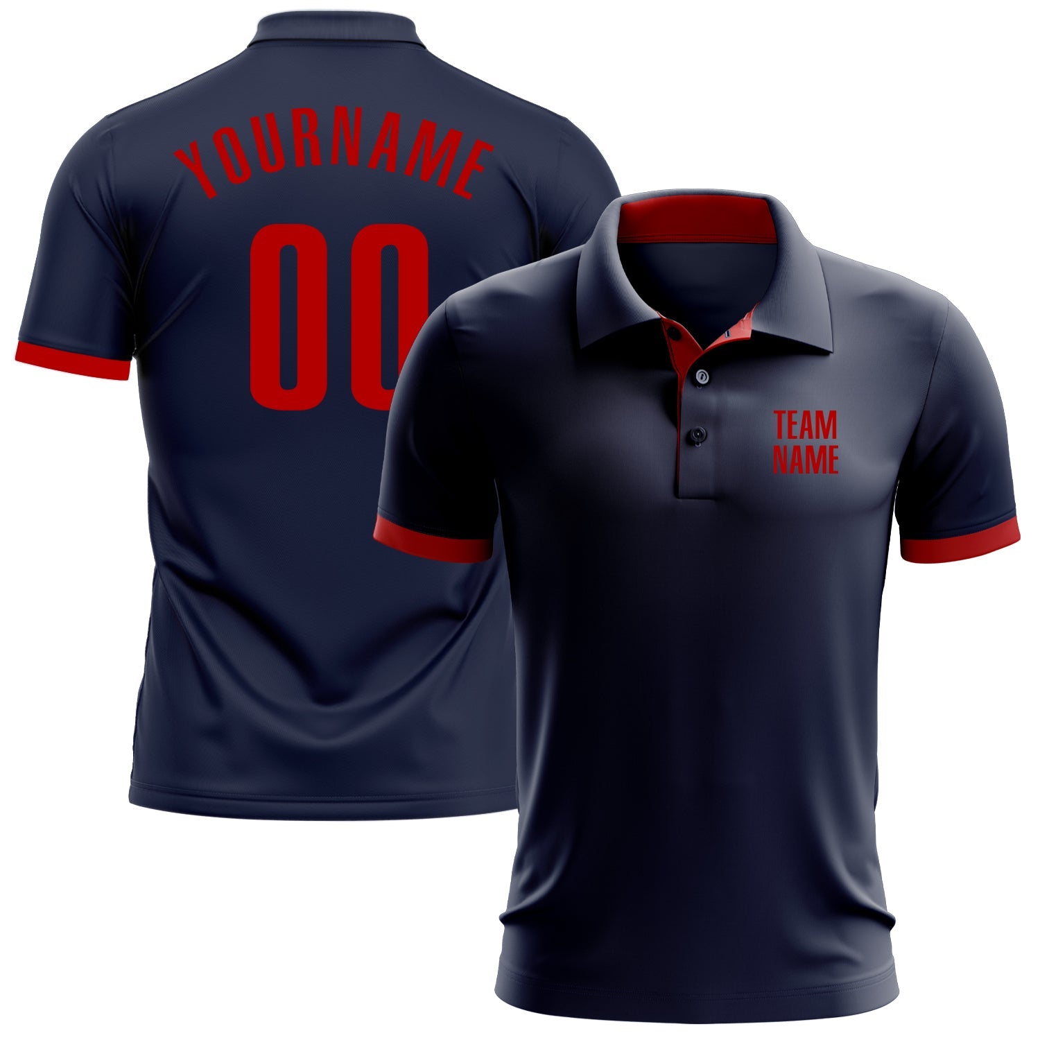 Custom Navy Red Performance Golf Polo Shirt - Main View