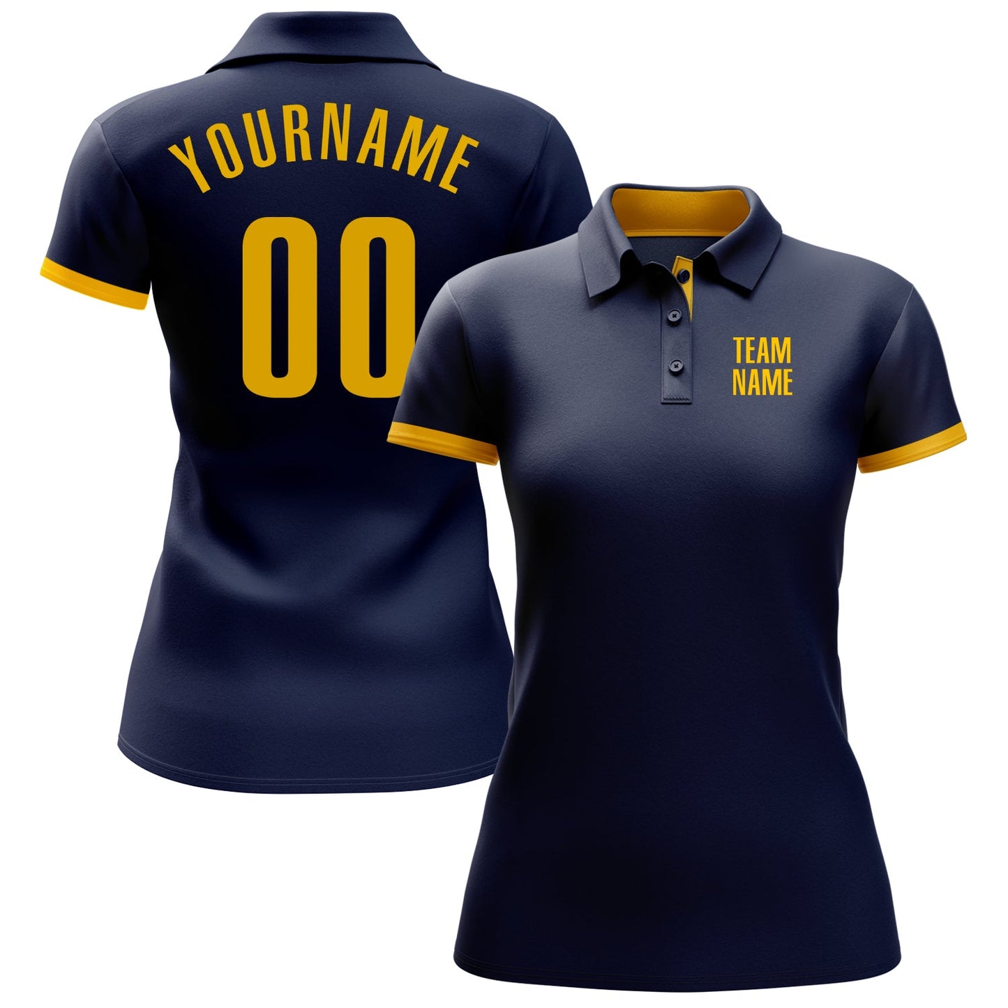 Custom Navy Yellow Performance Golf Polo Shirt view 2