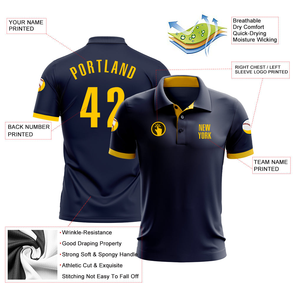 Custom Navy Yellow Performance Golf Polo Shirt view 3