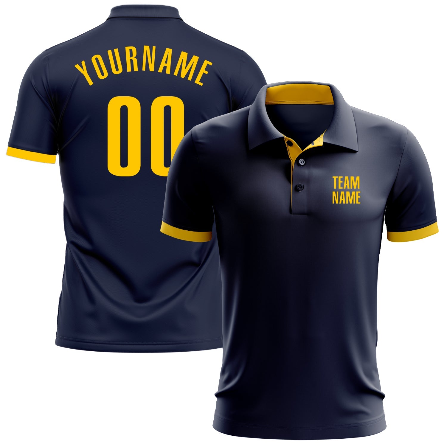 Custom Navy Yellow Performance Golf Polo Shirt - Main View