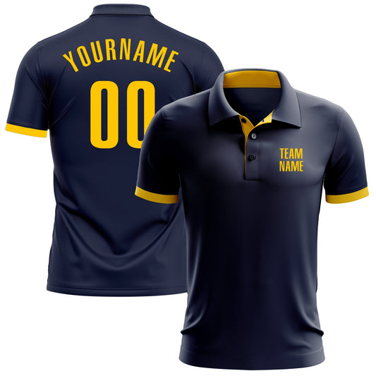 Custom Navy Yellow Performance Golf Polo Shirt - Main View