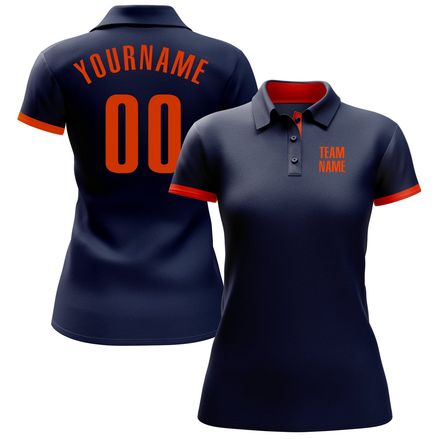 Custom Navy Orange Performance Golf Polo Shirt view 2