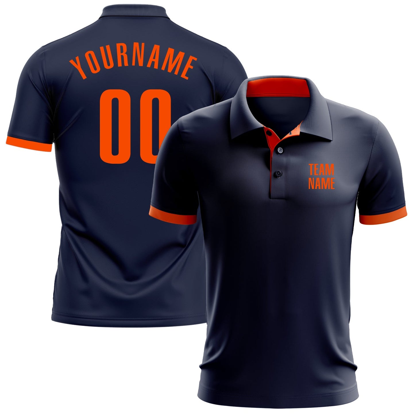 Custom Navy Orange Performance Golf Polo Shirt - Main View