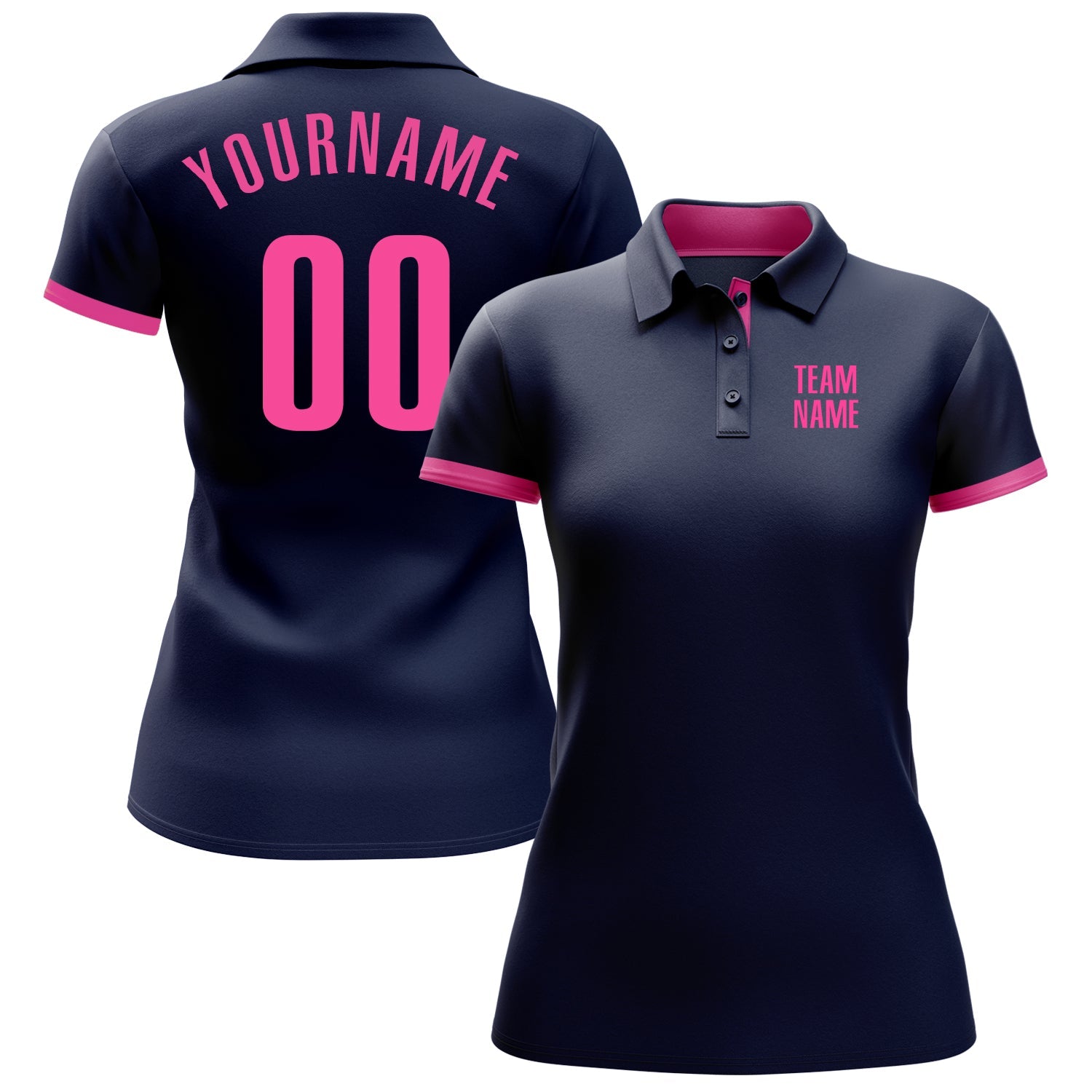 Custom Navy Pink Performance Golf Polo Shirt view 2