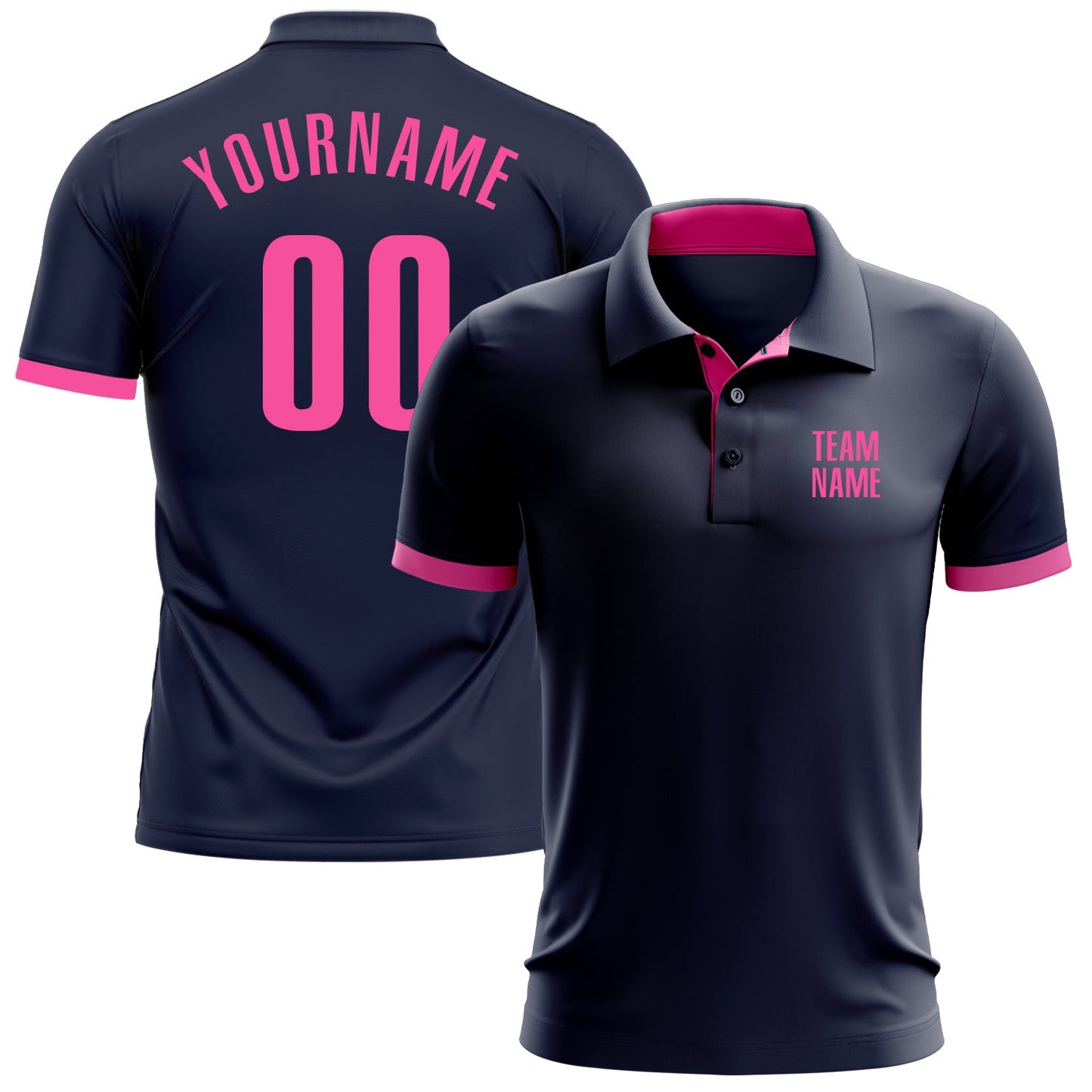 Custom Navy Pink Performance Golf Polo Shirt - Main View