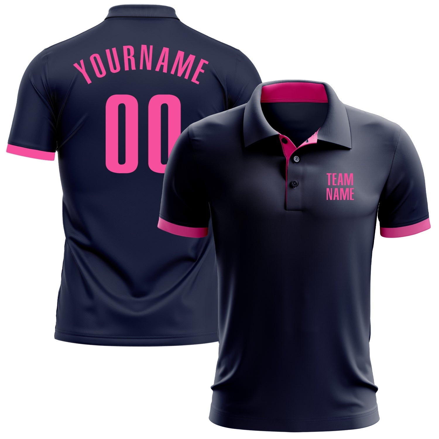 Custom Navy Pink Performance Golf Polo Shirt - Main View