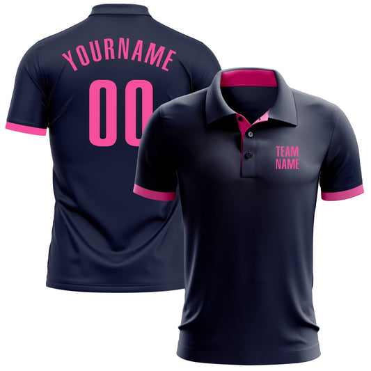 Custom Navy Pink Performance Golf Polo Shirt - Main View