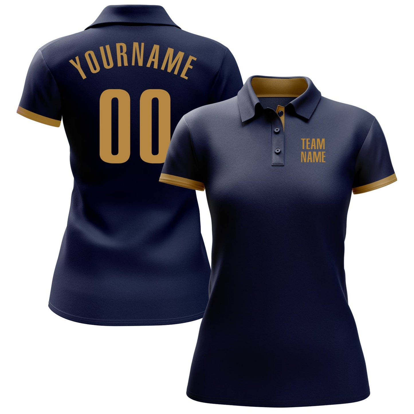 Custom Navy Old Gold Performance Golf Polo Shirt view 2