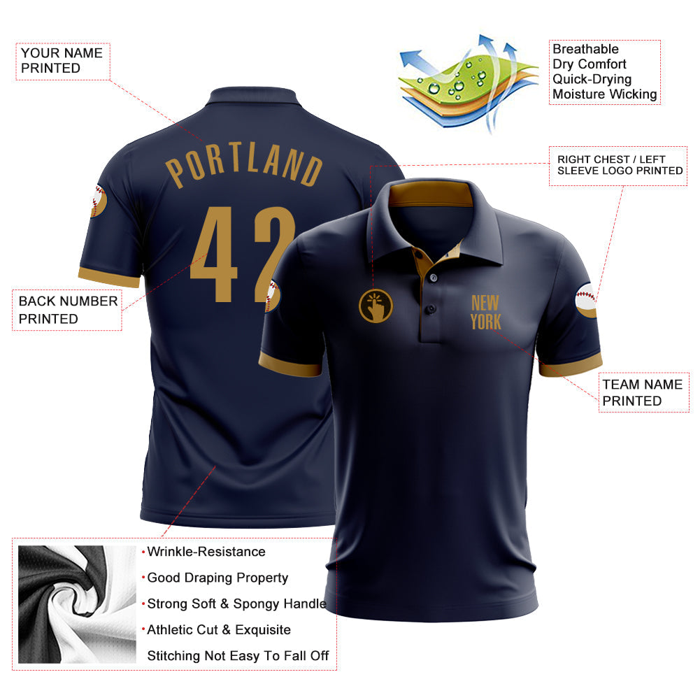 Custom Navy Old Gold Performance Golf Polo Shirt view 3