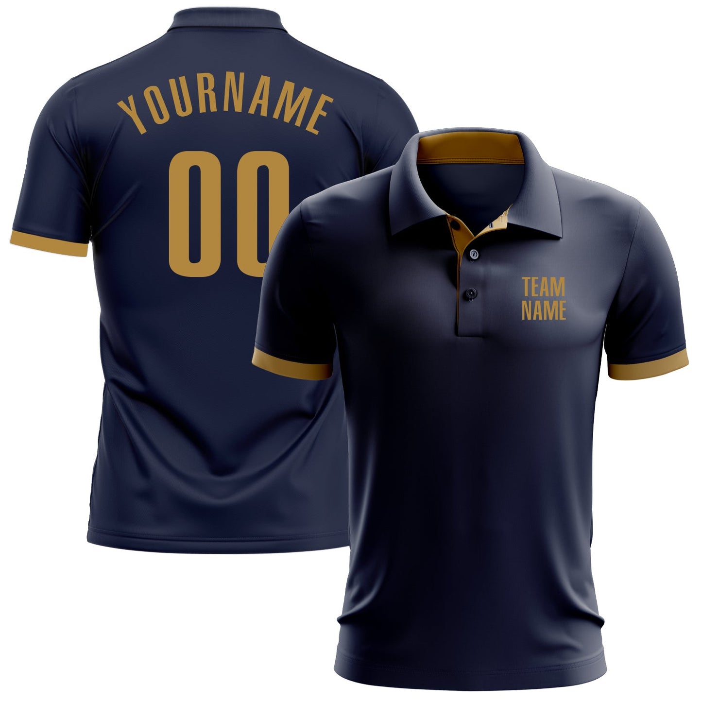 Custom Navy Old Gold Performance Golf Polo Shirt - Main View