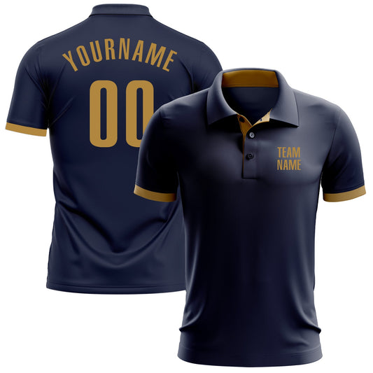 Custom Navy Old Gold Performance Golf Polo Shirt - Main View