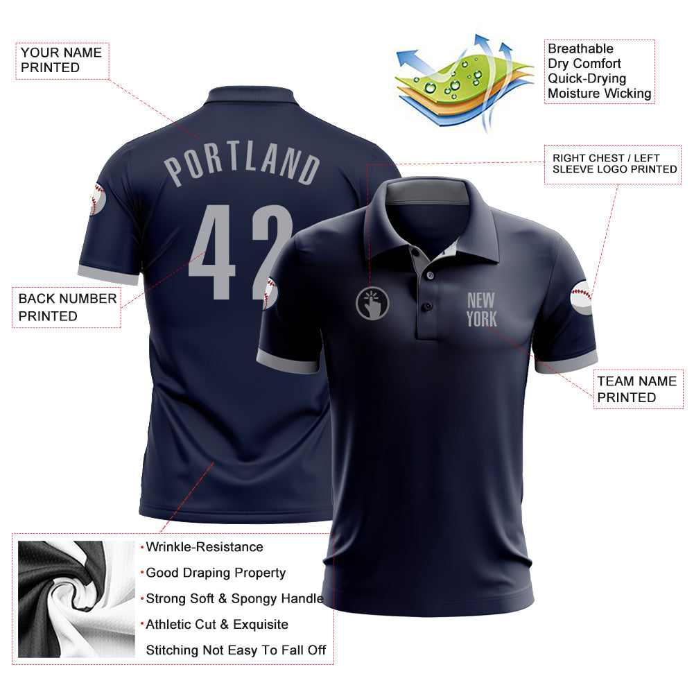 Custom Navy Gray Performance Golf Polo Shirt view 3