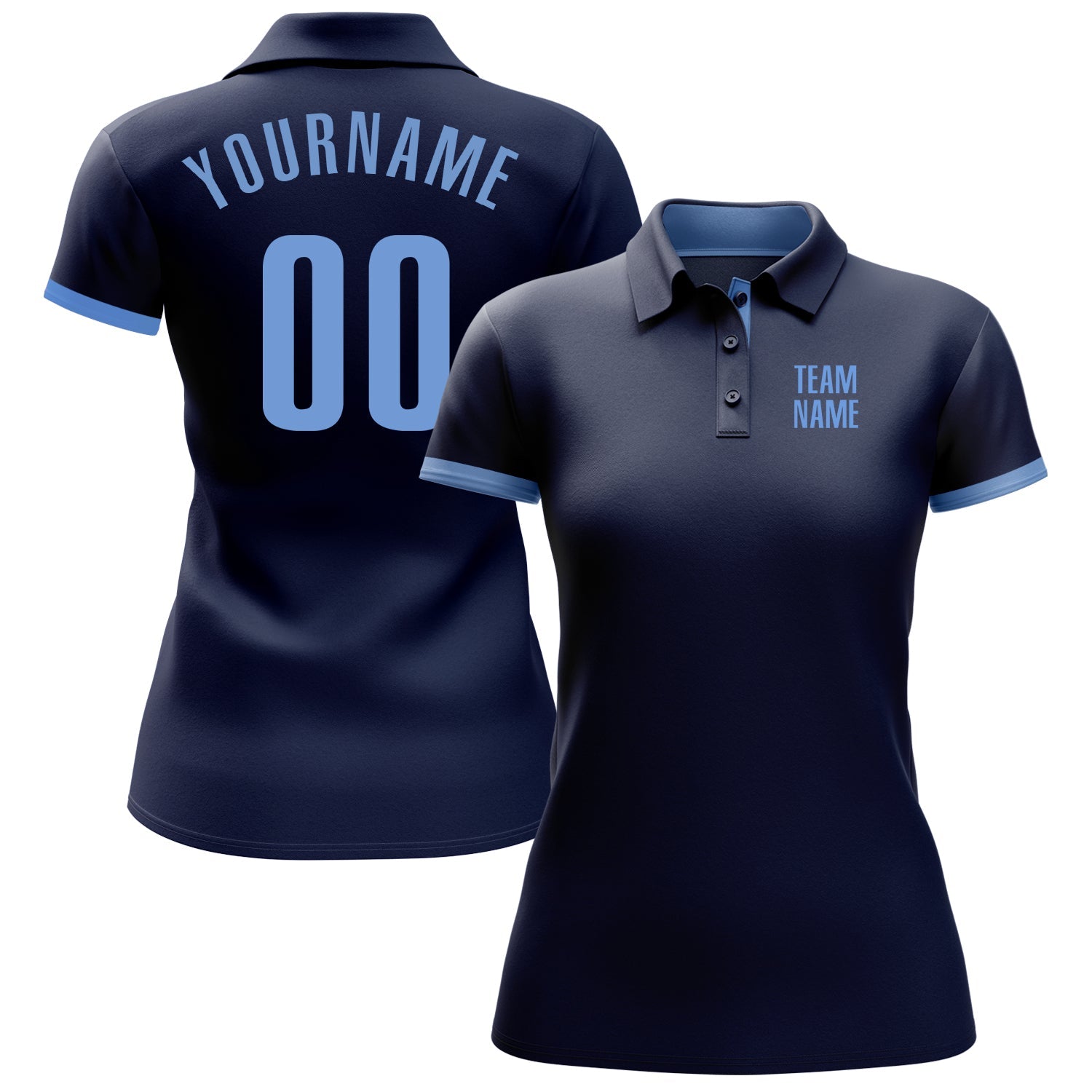 Custom Navy Light Blue Performance Golf Polo Shirt view 2