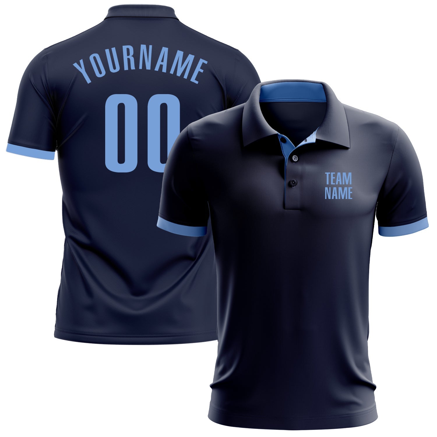 Custom Navy Light Blue Performance Golf Polo Shirt - Main View