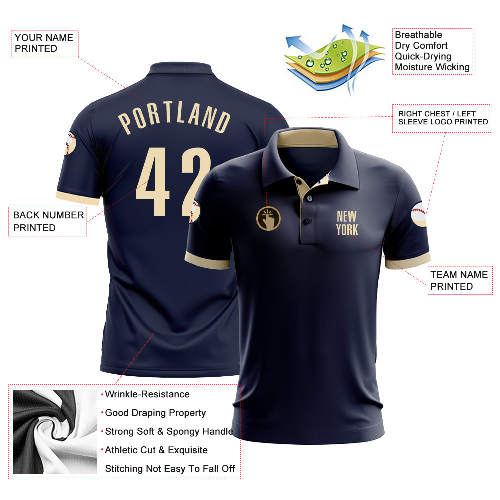 Custom Navy Cream Performance Golf Polo Shirt view 3