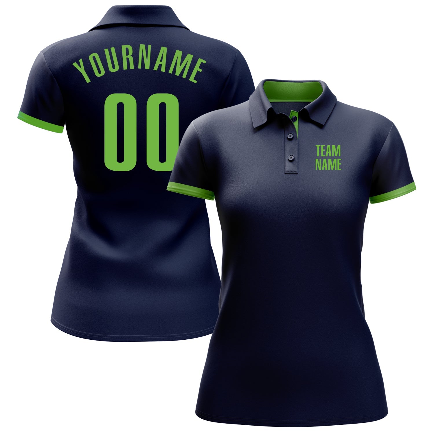 Custom Navy Neon Green Performance Golf Polo Shirt view 2