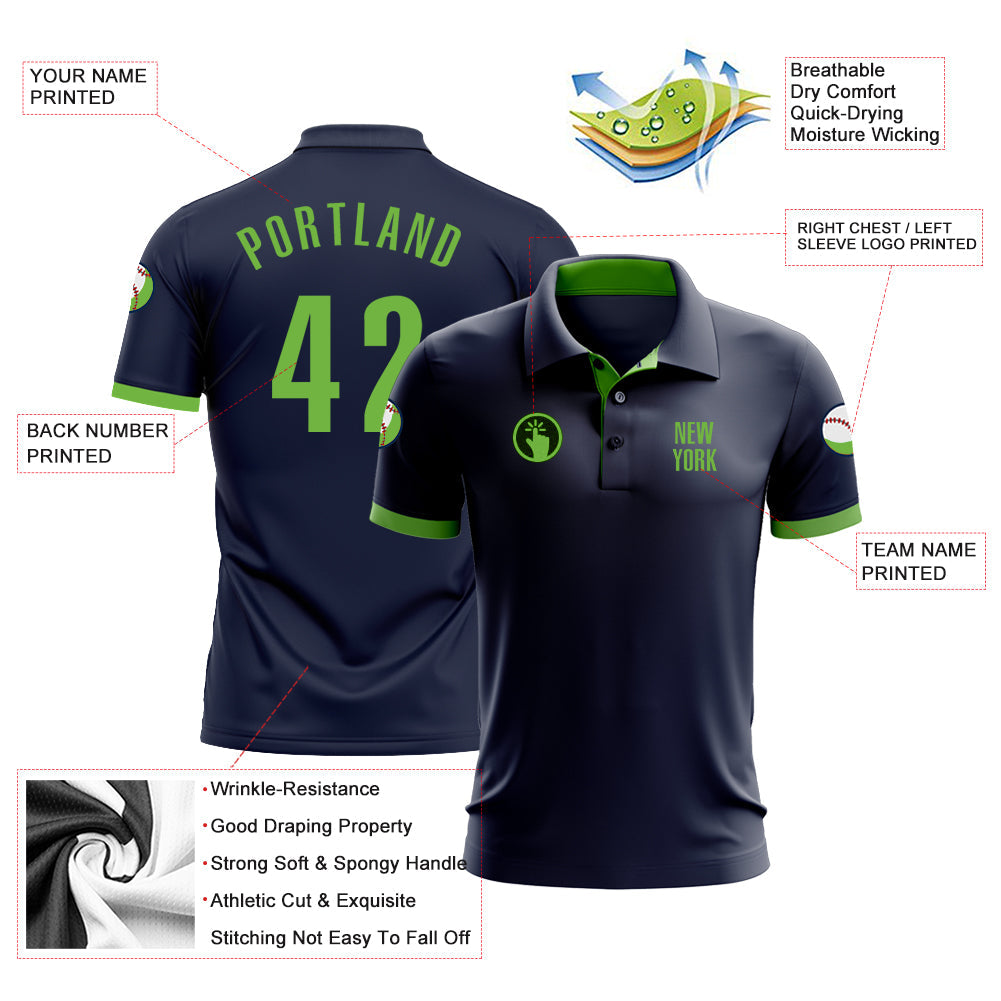 Custom Navy Neon Green Performance Golf Polo Shirt view 3