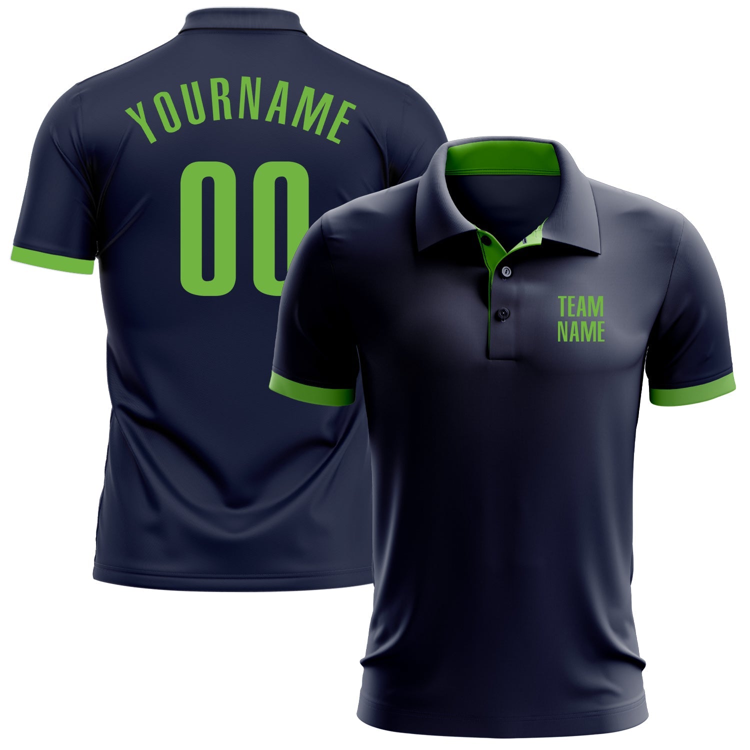 Custom Navy Neon Green Performance Golf Polo Shirt - Main View