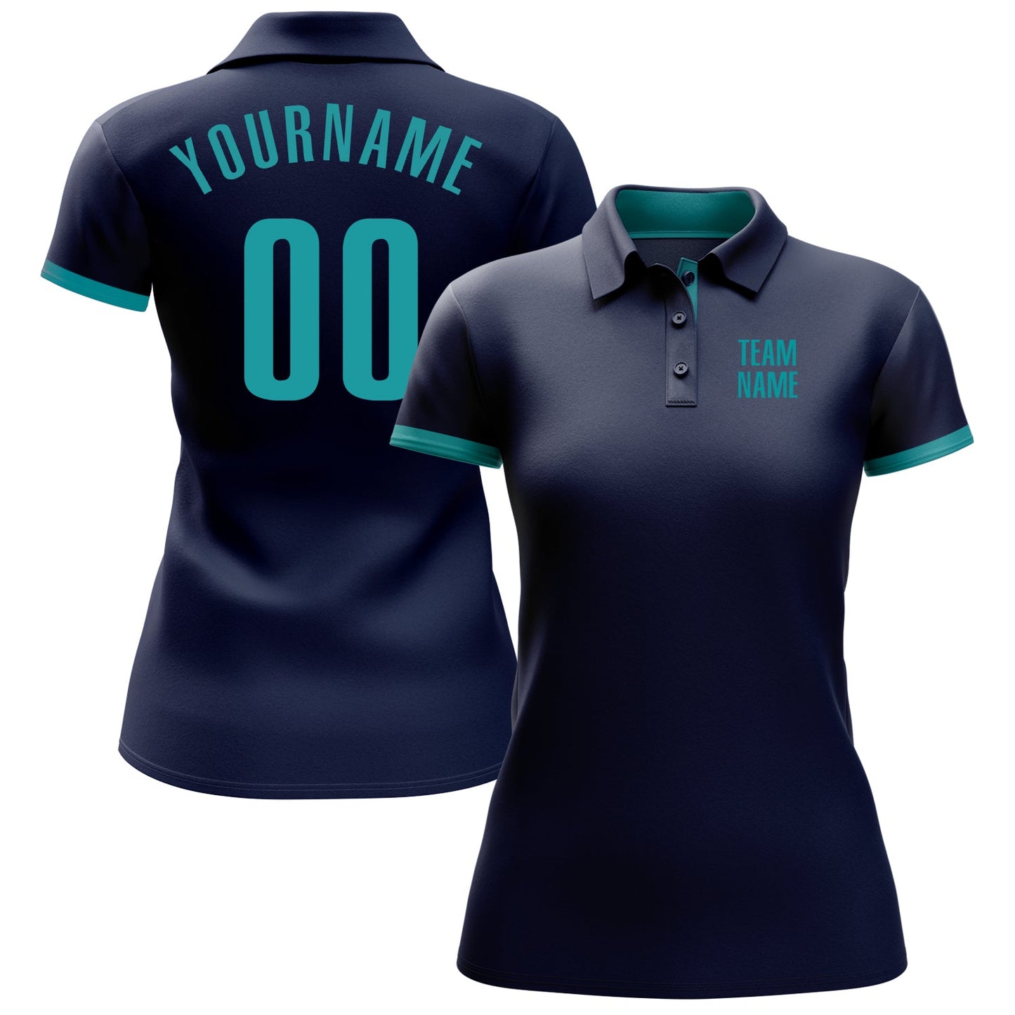 Custom Navy Aqua Performance Golf Polo Shirt view 2