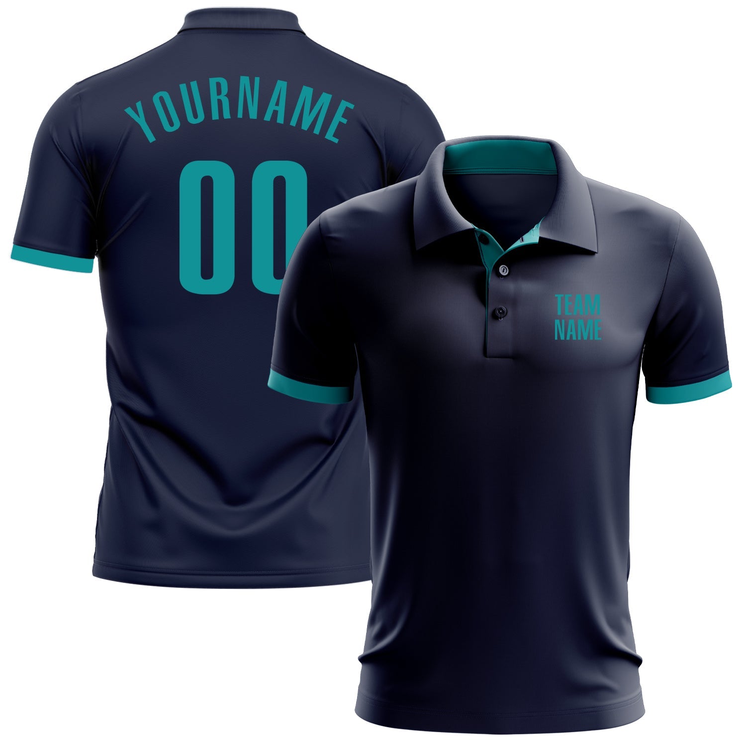 Custom Navy Aqua Performance Golf Polo Shirt - Main View