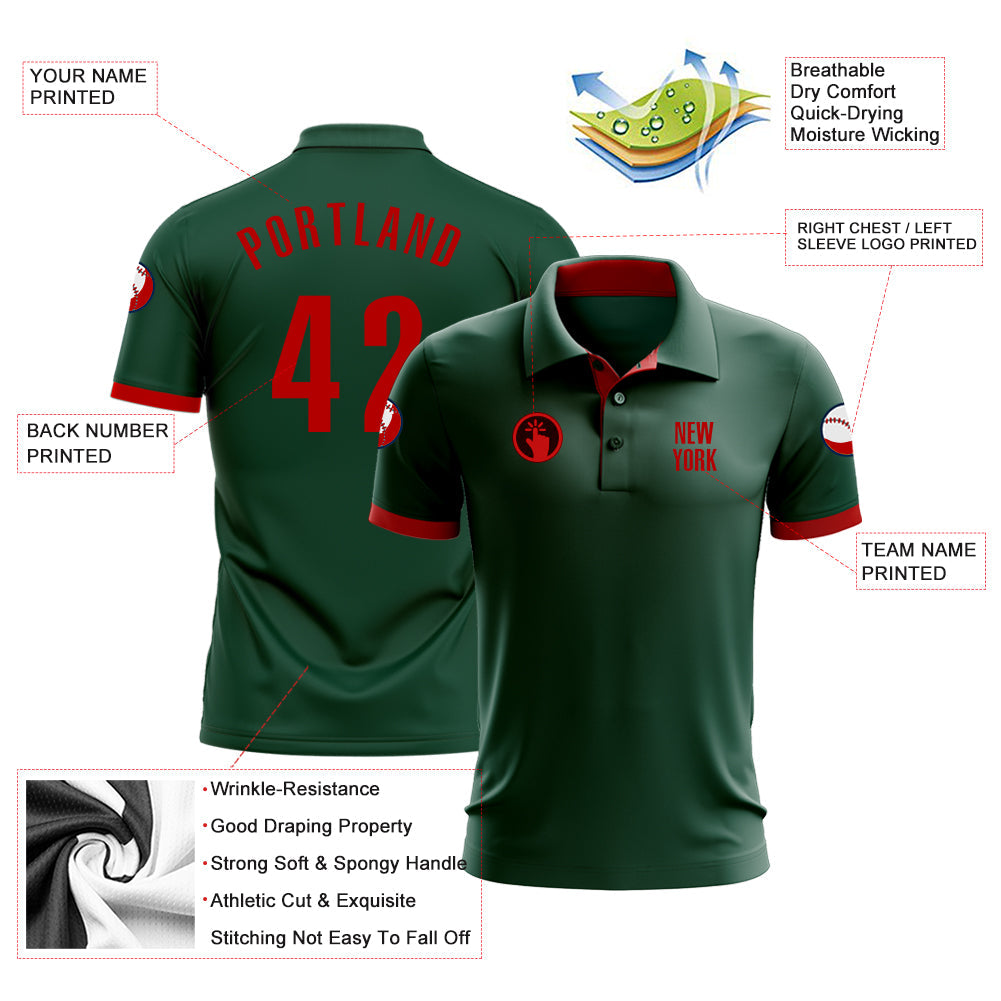 Custom Green Red Performance Golf Polo Shirt view 3