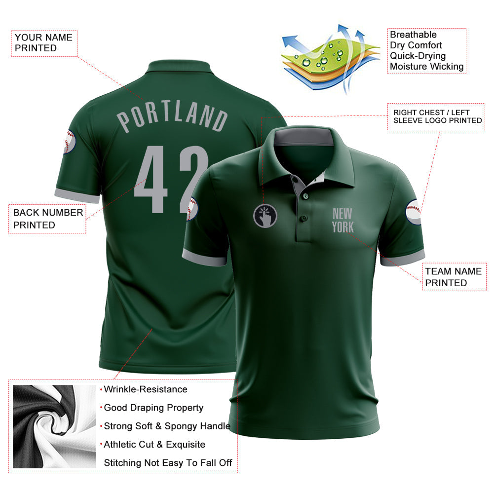 Custom Green Gray Performance Golf Polo Shirt view 3