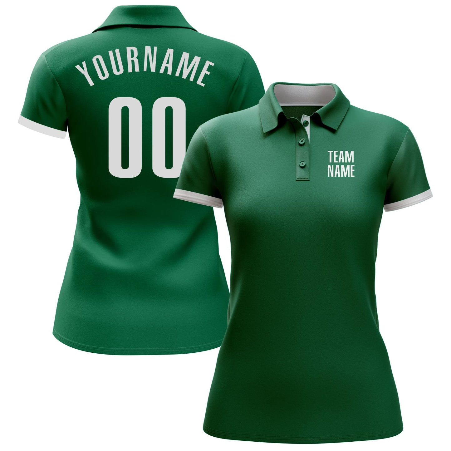 Custom Kelly Green White Performance Golf Polo Shirt view 2