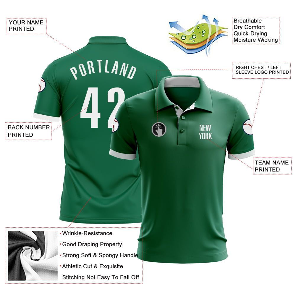 Custom Kelly Green White Performance Golf Polo Shirt view 3