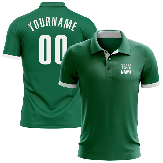 Custom Kelly Green White Performance Golf Polo Shirt - Main View