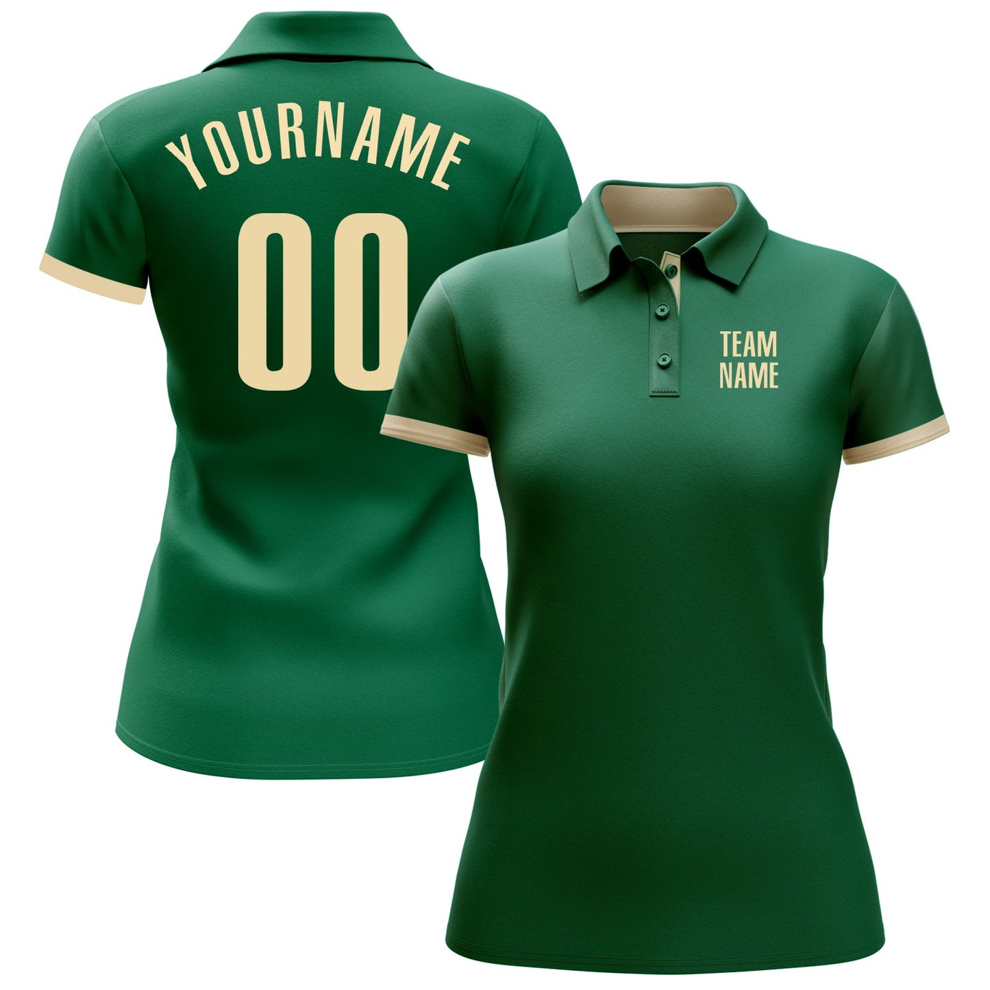 Custom Kelly Green Cream Performance Golf Polo Shirt view 2