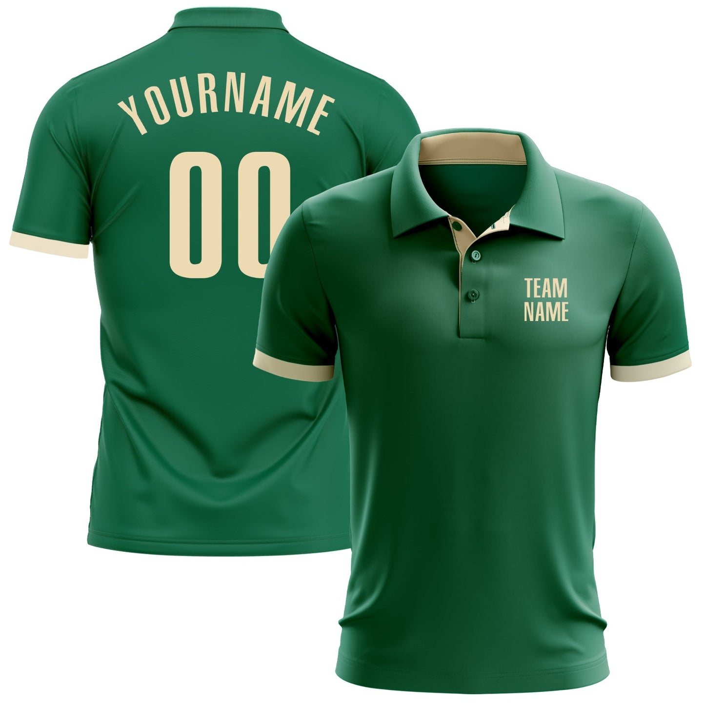 Custom Kelly Green Cream Performance Golf Polo Shirt - Main View