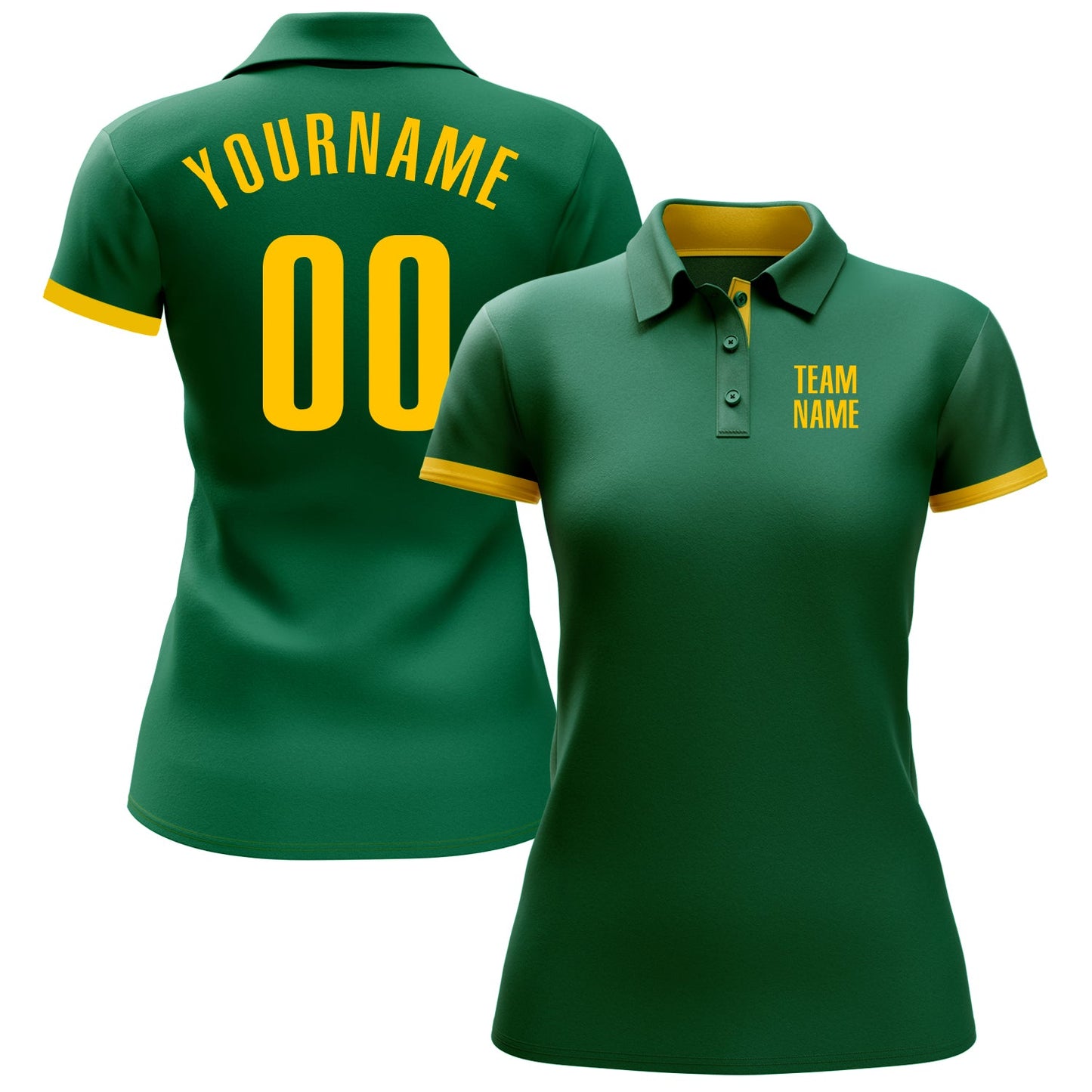 Custom Kelly Green Yellow Performance Golf Polo Shirt view 2