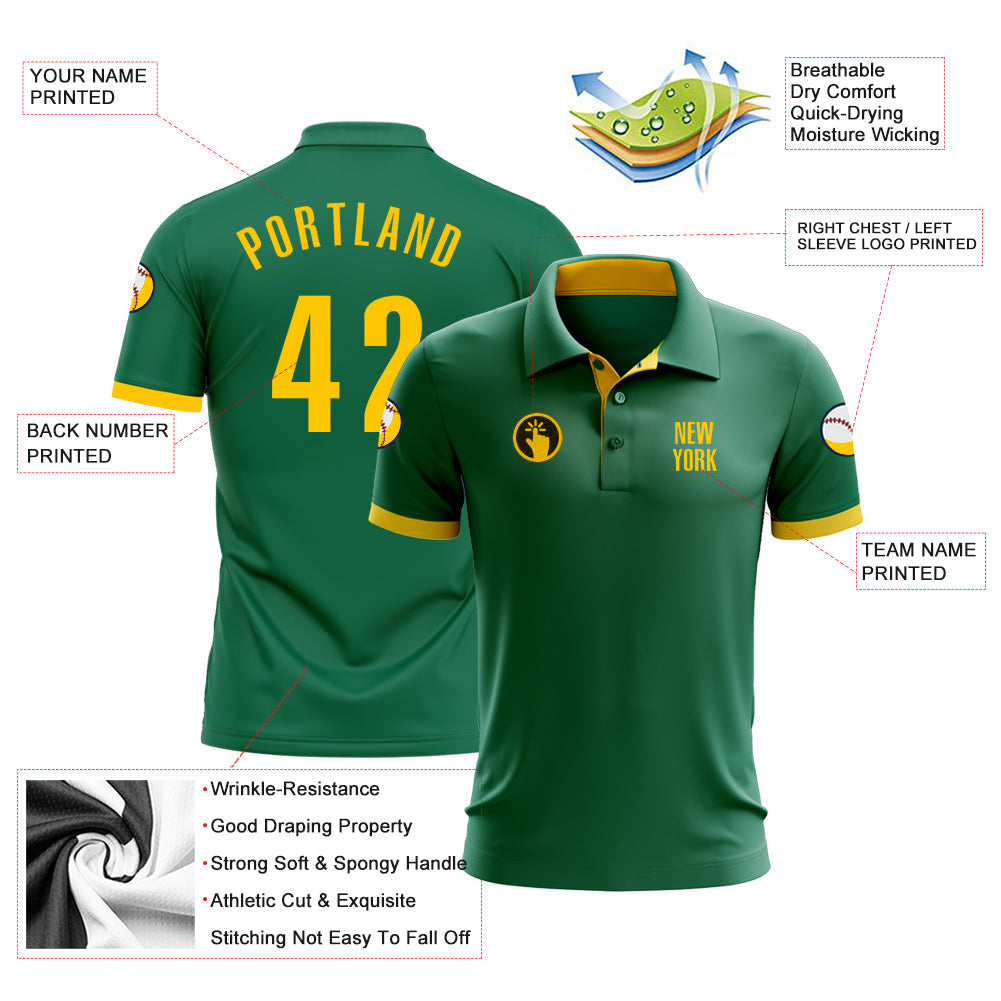 Custom Kelly Green Yellow Performance Golf Polo Shirt view 3