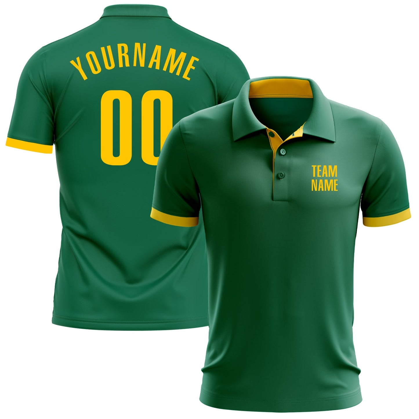 Custom Kelly Green Yellow Performance Golf Polo Shirt - Main View