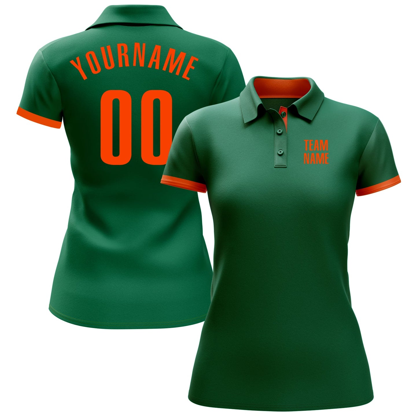 Custom Kelly Green Orange Performance Golf Polo Shirt view 2