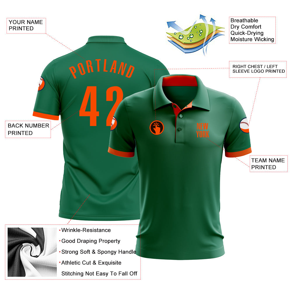 Custom Kelly Green Orange Performance Golf Polo Shirt view 3