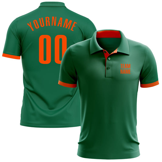 Custom Kelly Green Orange Performance Golf Polo Shirt - Main View